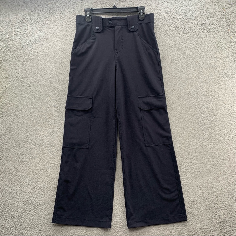 ZARA Women’s Navy Blue Relaxed Cargo Trousers Pants Wool Blend Pockets Size XS